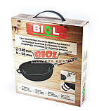 Сковорода чавунна емальована ø24 см (колір — чорний) глибока (сотейник) зі знімною ручкою БІОЛ 0324E, фото 4
