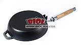 Сковорода чавунна емальована ø24 см (колір — чорний) глибока (сотейник) зі знімною ручкою БІОЛ 0324E, фото 3