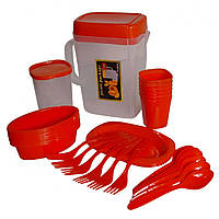 Набор многоразовой пластиковой посуды для пикника HLV R30214 35 предметов на 6 персон Red