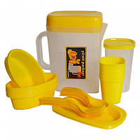 Набор многоразовой пластиковой посуды для пикника HLV R30214 35 предметов на 6 персон Yellow