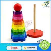 Деревянная развивающая игрушка Пирамидка, Rainbow "Цветочек" 13 эл. Высота 20см