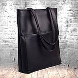 Стильна жіноча сумка шоппер чорна з двома ручками з матової еко шкіри (якісного шкірозамінника), фото 6