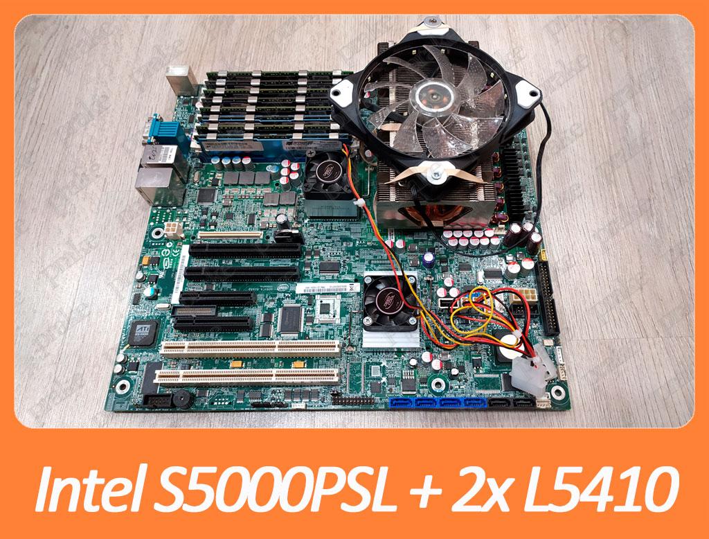Материнська плата Intel S5000PSL + процесори 2-Xeon L5410 + радіатори + 24 Гб, фото 1