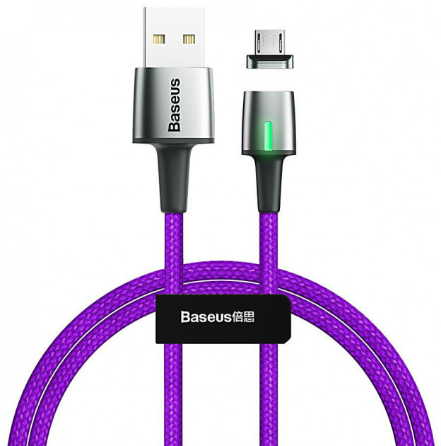 Кабель магнітний 2м для зарядки телефону Baseus Zinc Magnetic MicroUSB Android 200см |1.5A| Фіолетовий