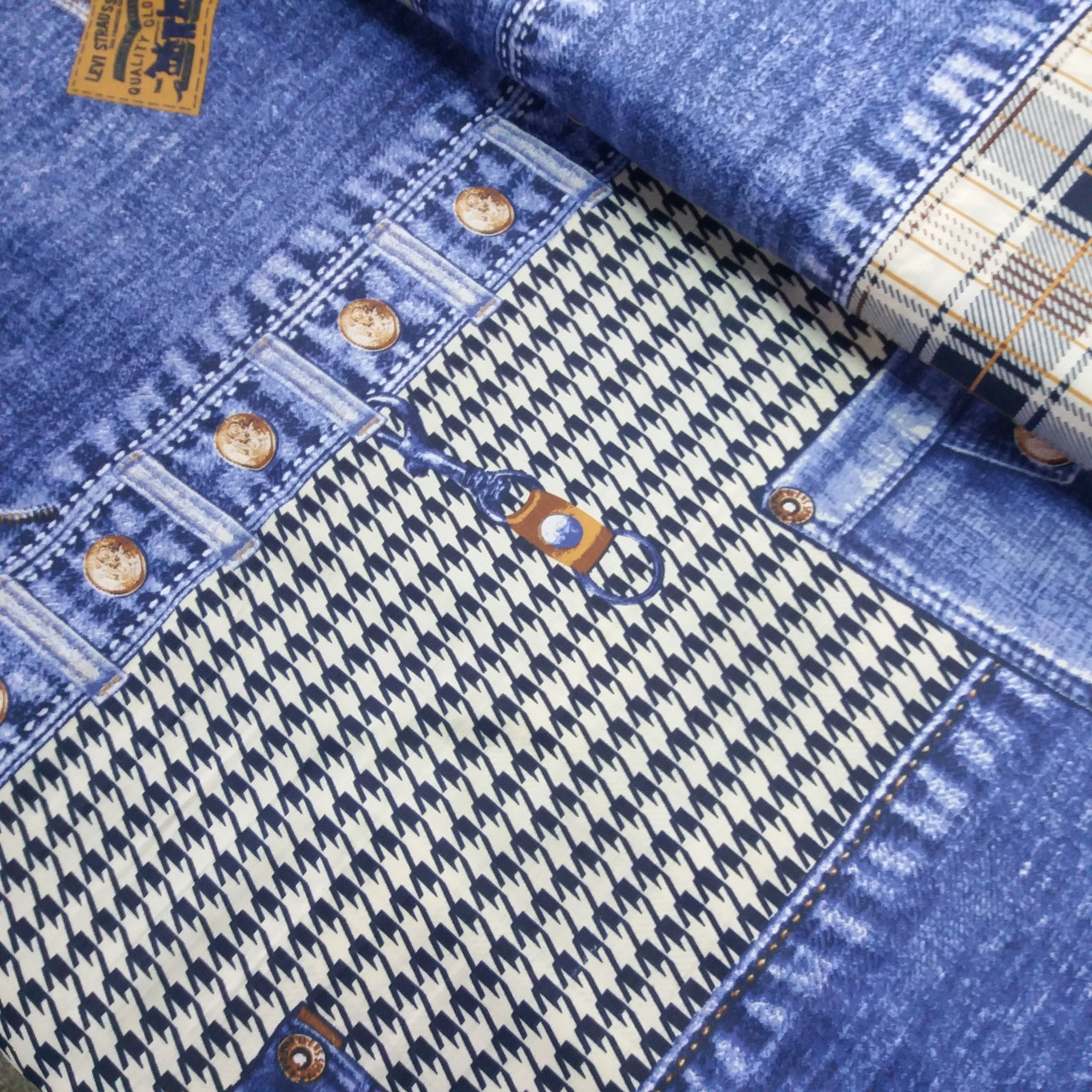 Бязь купонна джинс клітинка і гусяча лапка, ш. 220 см, фото 1