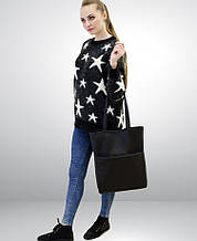 Модна жіноча чорна сумка шоппер з двома ручками матова екошкіра (якісна штучна шкіра)