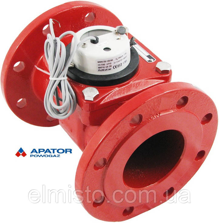 Водознімач Apator PoWoGaz MWN-130-100-NK (ГВ) з імпульсним виходом турбінний Ду-100 сухохід промисловий, фото 1