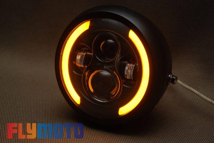 Мото фара LED з ДХО/ДХВ линзованая, з габаритами, фара на мотоцикл ЛЕД ...