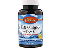 Омега 3 + витамин Д3, К2 Carlson Labs Elite Omega-3 700 mg plus D3 & K2 60 капс рыжий жир