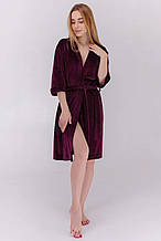 Жіночий халат для дому та сну короткий плюшевий колір марсала