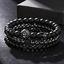 Браслет чоловічий з натуральних каменів з левом KINGSTONE чорний срібний комплект, фото 2