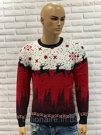 Чоловічий новорічний светр розмір Л з оленями червоний з білим Розмір М, фото 2