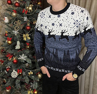 Чоловічий новорічний светр з оленями, фото 2