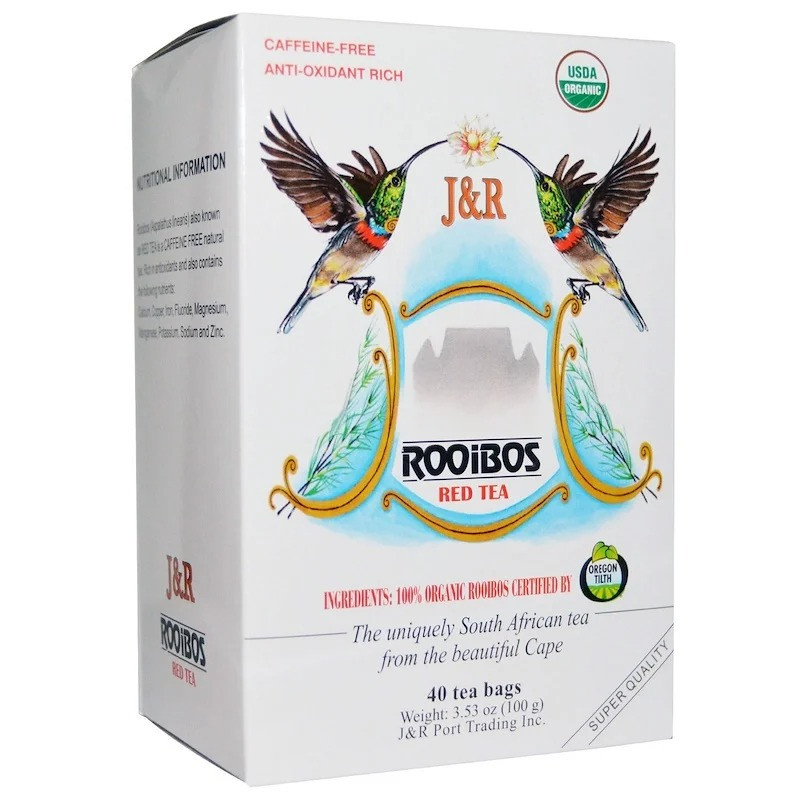 J&R Port Trading Co., Pure Rooibos Red Tea (Справжній червоний чай ройбуш), без кофеїну, 40 пакетиків, 100 г
