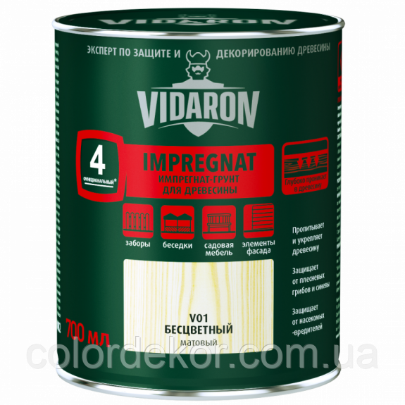 Просочення-грунт для деревини з біозахистом Імпрегнат Vidaron V01 безбарвний 0,7 л