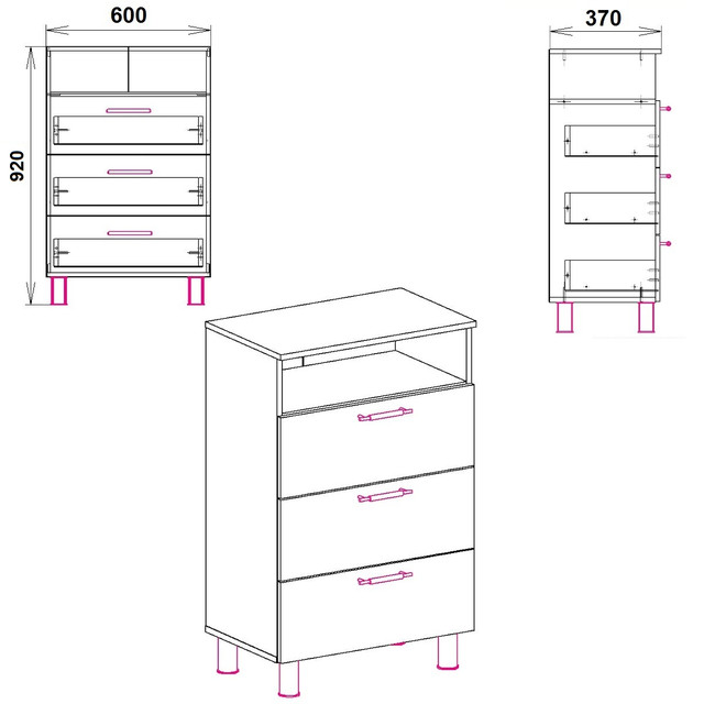 Размеры комода-3 от Компанит