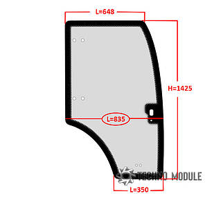 Скло дверцят правого ДТЗ 5404К (h=1425, L = 350х835х648)