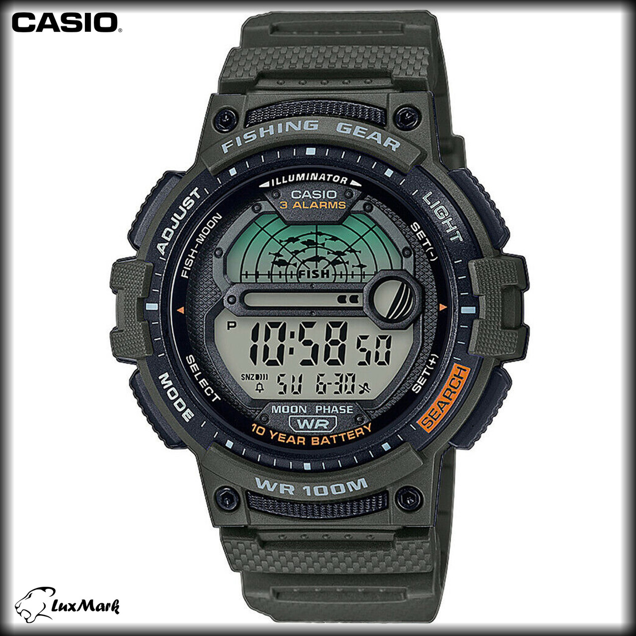 Чоловічий годинник Casio WS-1200H-3A з таймером рибалки