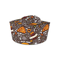 Коробка для лапши и салатов (паста бокс, лапша кап) 1,2 л. цветная темная с рисунком бумажная