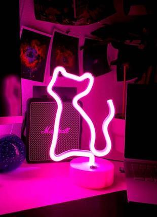 Настільний неоновий нічник Кішка рожева