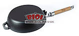 Сковорода чавунна емальована ø26 см (колір — чорний) глибока (сотейник) зі знімною ручкою БІОЛ 0326E, фото 3