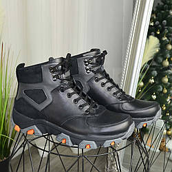 Черевики чоловічі комбіновані на шнурівці. Колір чорний/сірий