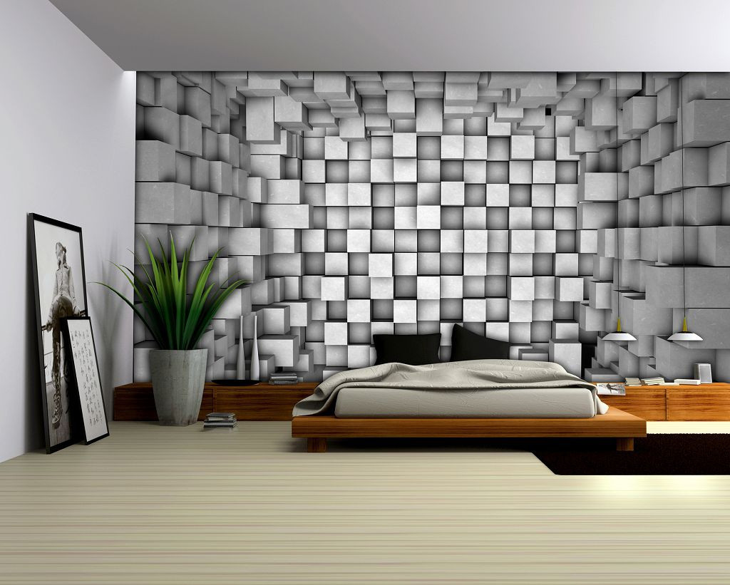 Флізелінові 3д фото шпалери геометричним малюнком сірі кубики 312x219 см Область в квадратах (2505VEXXL)+клей