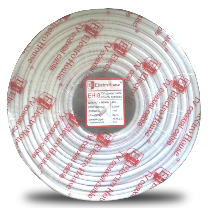 Телевізійний (коаксіальний) кабель RG-6U Cu 1,02 Cu білий ПВХ, фото 1