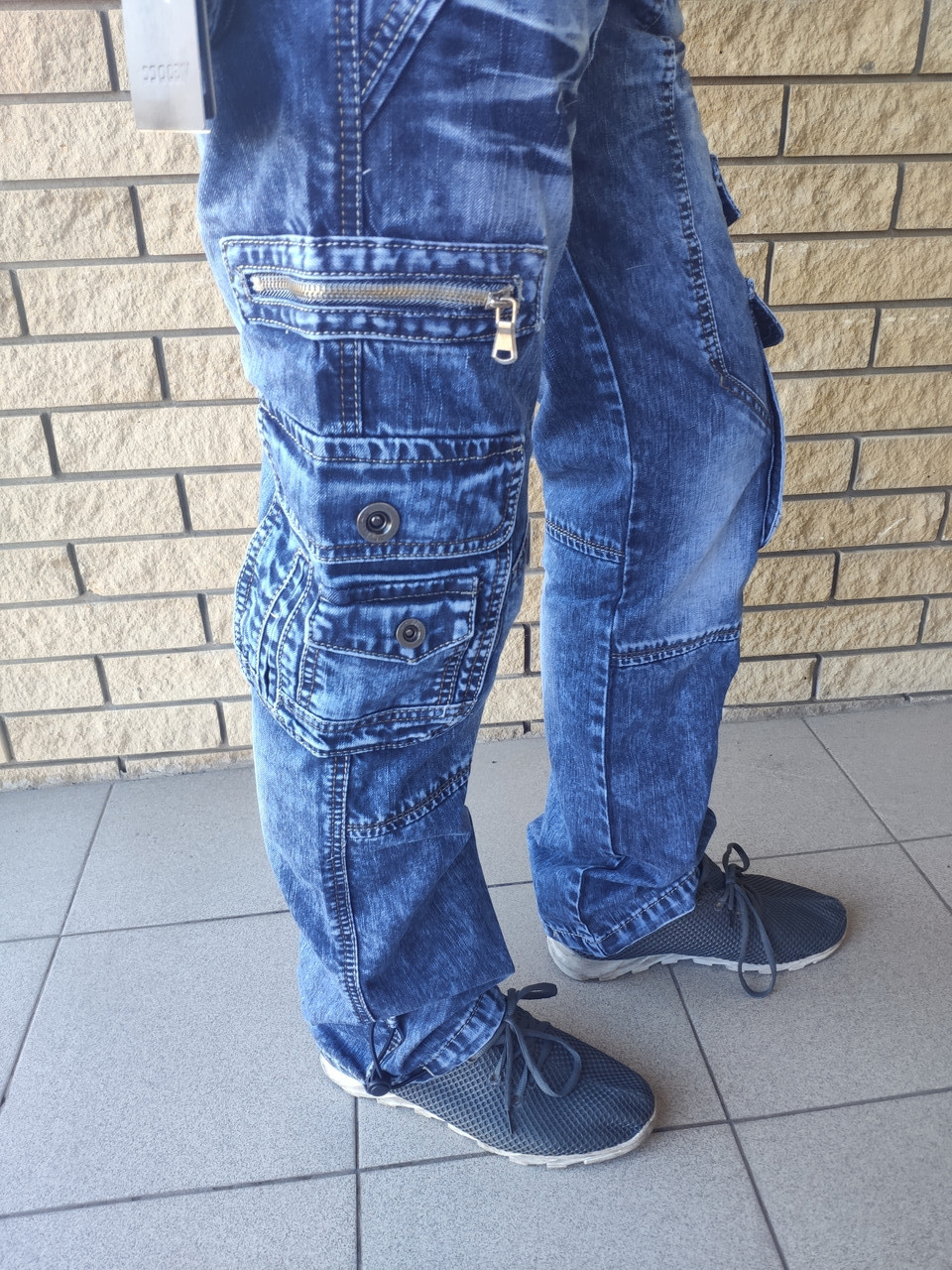 Джинсы мужские коттоновые с накладными карманами "карго" VIGOOCC, Турция - фото 4 - id-p1309114499