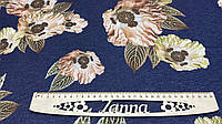 Ткань креп-дайвинг металлик синего цвета с цветочным принтом "Лина"