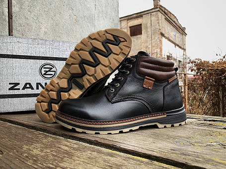 Чоловічі зимові шкіряні черевики Zangak Black/Brown чорні з коричневим, фото 1