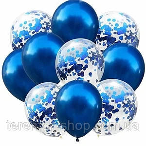 Набір синіх повітряних куль металік, латексні кульки з конфетті 10 шт Китай