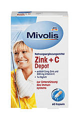 Биологічно активна добавка  Mivolis Zink+С Depot (Цинк+вітамін С) 60 капс.