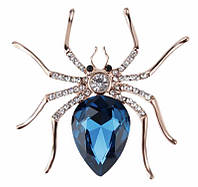 Брошь Паук синий большой с кристаллами брошка у вигляді павука з камінцями кристалами