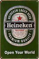 Металлическая табличка / постер "Heineken (Открой Свой Мир)" 20x30см (ms-00460)