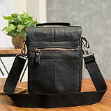 Чоловіча сумка через плече Натуральна шкіра Барсетка Чоловіча шкіряна сумка для документів планшет Чорна, фото 4