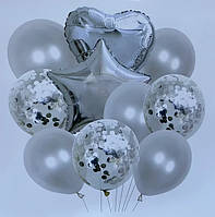 Набір повітряних і фольгованих куль із конфеті Срібло. 10