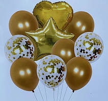Повітряні та фольговані кулі золото з конфеті 10 шт.