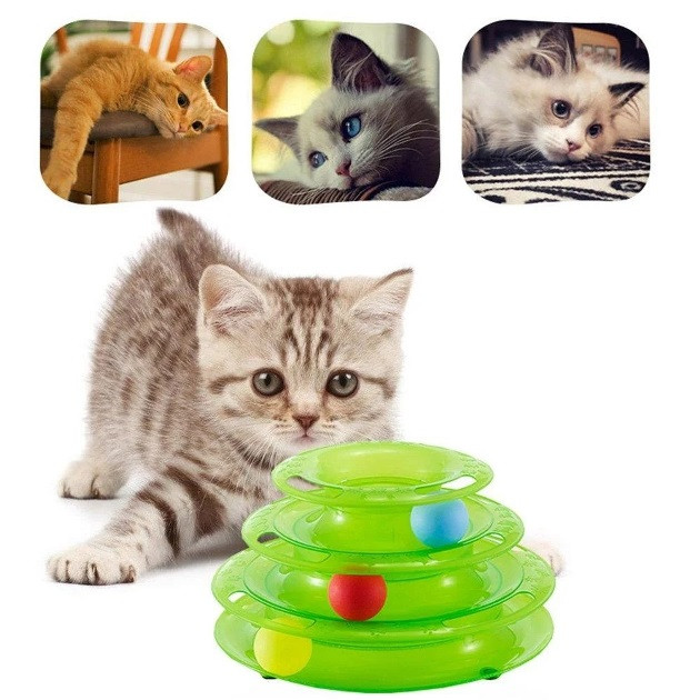 Іграшка для кота з різнокольоровими кульками три рівня Cat Roller