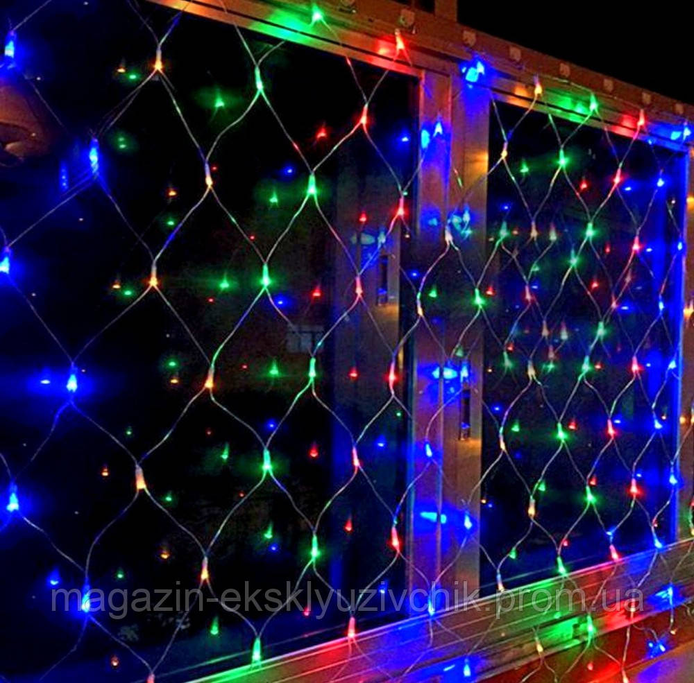 Гірлянда електрична штора 96 лампочок LED, 8 режимів світіння.