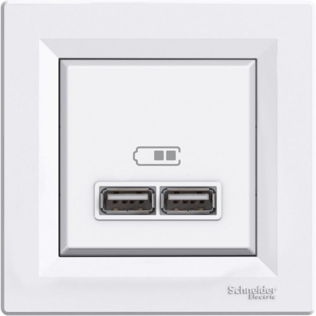 USB Розетка двойная Шнайдер Асфора USB 2,1A с рамкой (Schneider ...