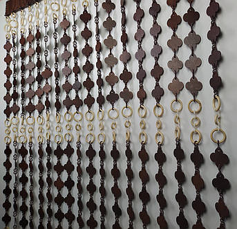 Дерев’яні штори «Квітка» 1×2 м | коричнево-темні квіточки та білі кільця | декоративна штора на дверний отвір