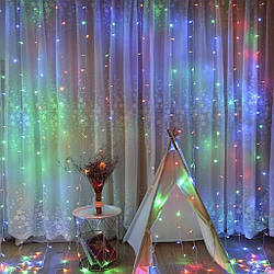 Гірлянда Водоспад 3м х 1.5 м, 320 LED, Соединяемая (Штора, Завіса) різнобарвний