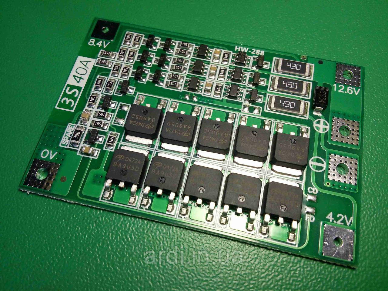 BMS Контролер заряду/розряджання, плата захисту 3S Li-Ion 18650 12.6 V 40 A з балансиром