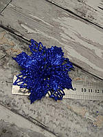 Цветок новогодний пуансентии пластик глитер синий