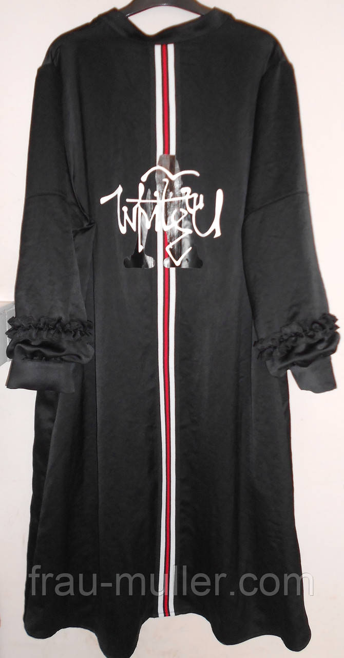 Платье-рубашка из черного глянцевого хлопка с фотоаппликацией Aj-Sel - фото 3 - id-p1058451033
