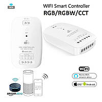 WI-Fi контролер WF-A2 RGB/RGBW+CCT 2 IN 1 Smart контролер для багатоколірної світлодіодної стрічки, фото 1