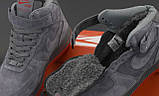 Зимові замшеві чоловічі кросівки з хутром Nike Air Force високі "Сірі з червоною підошвою" р.40-45, фото 2