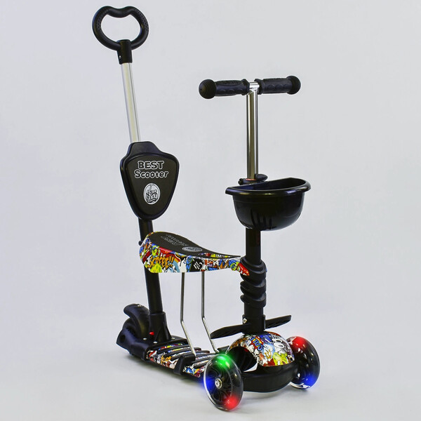 Самокат 5 в 1 трехколесный Best Scooter 4760 с подсветкой колес Черный