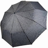 Женский зонт полуавтомат Bellissimo с каплями дождя антиветер 10 спиц складной Темно-серый (31726)